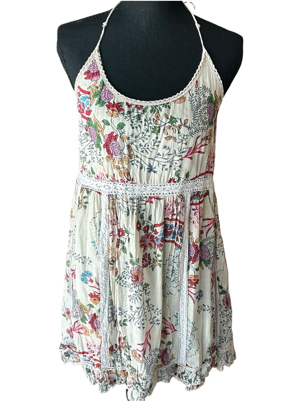 Z&L Boho Floral Open Back Mini Dress Cottagecore Fairycore Size L